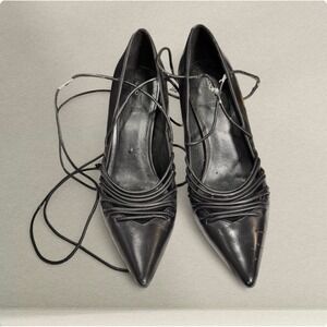 Aldo Black Lace Up Heels Pointed Toe Stiletto Heels Size 7.5